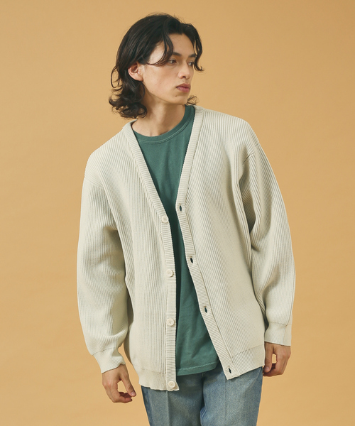 MYSELF ABAHOUSE（マイセルフアバハウス）の「ルーズシルエット ハイゲージ ポリ Vネック ニット カーディガン（カーディガン/ボレロ・メンズ・ブラック/ベージュ/オレンジ/ホワイト系その他/ブルー系その他・S/M/L/XL）」の2枚目の写真