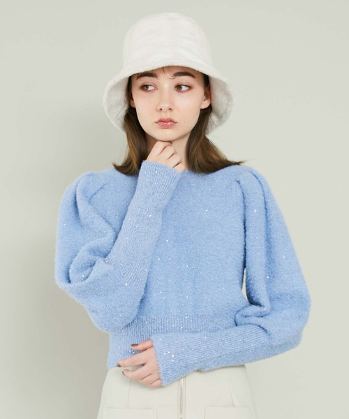 archives（アルシーヴ）の「トゥウィンクルフェザーパフスリニットカーディガン（ニット/セーター・レディース・ブルー/グレー/オフホワイト/ピンク・MEDIUM）」の7枚目の写真