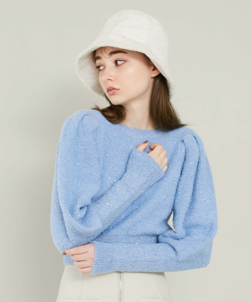 archives（アルシーヴ）の「トゥウィンクルフェザーパフスリニットカーディガン（ニット/セーター・レディース・ブルー/グレー/オフホワイト/ピンク・MEDIUM）」の8枚目の写真