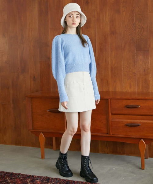 archives（アルシーヴ）の「トゥウィンクルフェザーパフスリニットカーディガン（ニット/セーター・レディース・ブルー/グレー/オフホワイト/ピンク・MEDIUM）」の5枚目の写真