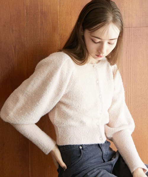 archives（アルシーヴ）の「トゥウィンクルフェザーパフスリニットカーディガン（ニット/セーター・レディース・ブルー/グレー/オフホワイト/ピンク・MEDIUM）」の16枚目の写真