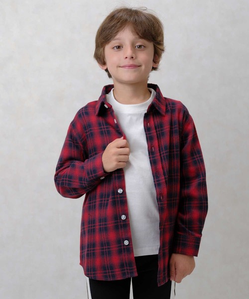 ZI-ON(ジーオン)の「ちょいオーパーサイズネルチェックシャツ(シャツ/ブラウス・キッズ・レッド系その他/グリーン/ホワイト×ブラック/ベージュ/ダークベージュ/レッド・150cm/130cm/120cm/140cm/160cm)」の5枚目の写真