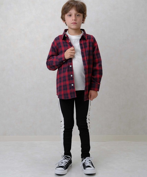 ZI-ON(ジーオン)の「ちょいオーパーサイズネルチェックシャツ(シャツ/ブラウス・キッズ・レッド系その他/グリーン/ホワイト×ブラック/ベージュ/ダークベージュ/レッド・150cm/130cm/120cm/140cm/160cm)」の19枚目の写真