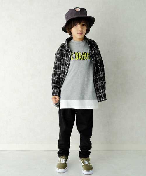 ZI-ON(ジーオン)の「ちょいオーパーサイズネルチェックシャツ(シャツ/ブラウス・キッズ・レッド系その他/グリーン/ホワイト×ブラック/ベージュ/ダークベージュ/レッド・150cm/130cm/120cm/140cm/160cm)」の7枚目の写真