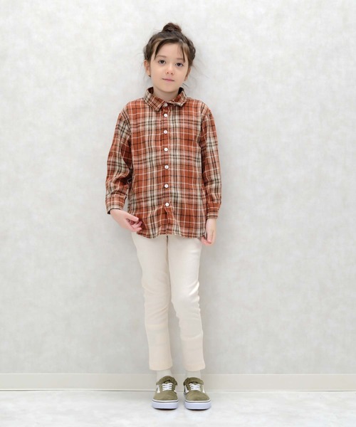ZI-ON(ジーオン)の「ちょいオーパーサイズネルチェックシャツ(シャツ/ブラウス・キッズ・レッド系その他/グリーン/ホワイト×ブラック/ベージュ/ダークベージュ/レッド・150cm/130cm/120cm/140cm/160cm)」の11枚目の写真