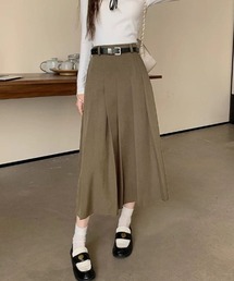 ベルト付きシンブルカジュアル日常タックプリーツAライン ミディ丈スカート