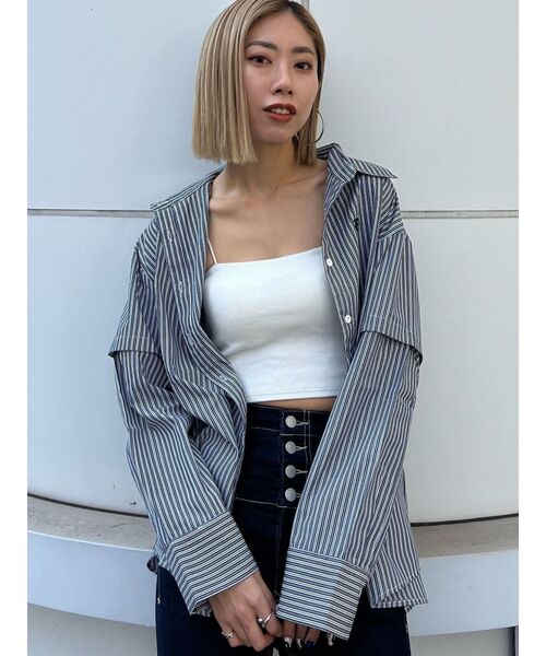 EMODA（エモダ）の「2WAY OVER SH（シャツ/ブラウス・レディース・ブルー/ブラック/ホワイト・FREE）」の3枚目の写真