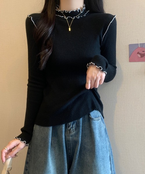 ECLIN(エクラン)の「配色メロウハイネックリブニットトップス(ニット/セーター・レディース・ブラック/グレー/アイボリー・FREE)」の5枚目の写真