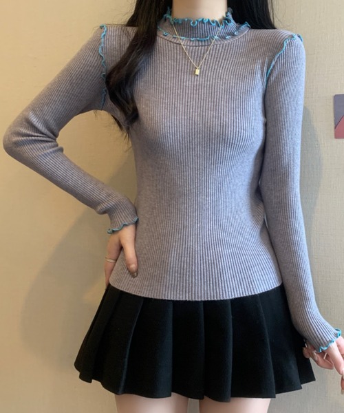 ECLIN(エクラン)の「配色メロウハイネックリブニットトップス(ニット/セーター・レディース・ブラック/グレー/アイボリー・FREE)」の11枚目の写真