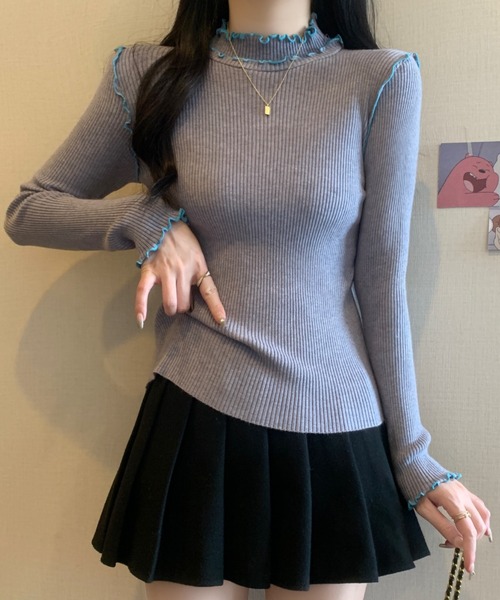ECLIN(エクラン)の「配色メロウハイネックリブニットトップス(ニット/セーター・レディース・ブラック/グレー/アイボリー・FREE)」の13枚目の写真