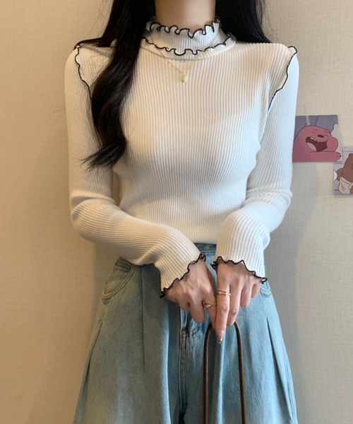 ECLIN(エクラン)の「配色メロウハイネックリブニットトップス(ニット/セーター・レディース・ブラック/グレー/アイボリー・FREE)」の15枚目の写真