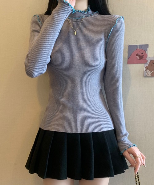 ECLIN(エクラン)の「配色メロウハイネックリブニットトップス(ニット/セーター・レディース・ブラック/グレー/アイボリー・FREE)」の17枚目の写真