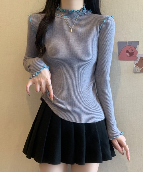 ECLIN(エクラン)の「配色メロウハイネックリブニットトップス(ニット/セーター・レディース・ブラック/グレー/アイボリー・FREE)」の18枚目の写真