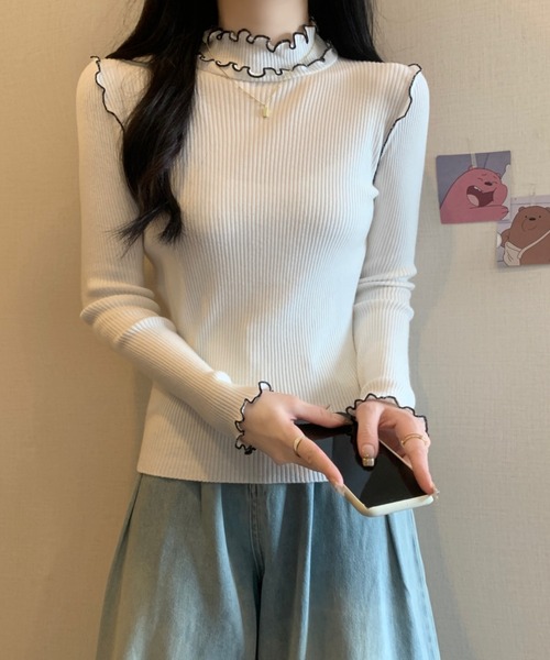 ECLIN(エクラン)の「配色メロウハイネックリブニットトップス(ニット/セーター・レディース・ブラック/グレー/アイボリー・FREE)」の21枚目の写真