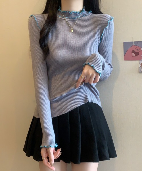 ECLIN(エクラン)の「配色メロウハイネックリブニットトップス(ニット/セーター・レディース・ブラック/グレー/アイボリー・FREE)」の22枚目の写真