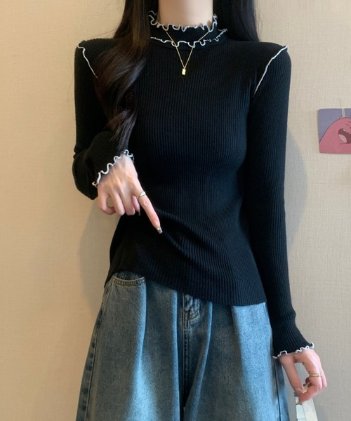 ECLIN(エクラン)の「配色メロウハイネックリブニットトップス(ニット/セーター・レディース・ブラック/グレー/アイボリー・FREE)」の7枚目の写真
