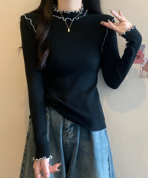 ECLIN(エクラン)の「配色メロウハイネックリブニットトップス(ニット/セーター・レディース・ブラック/グレー/アイボリー・FREE)」の8枚目の写真
