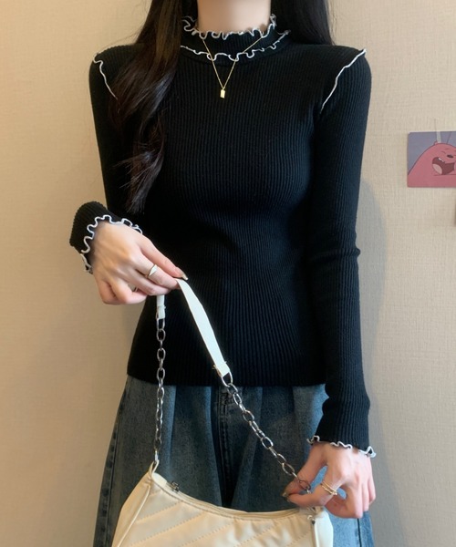 ECLIN(エクラン)の「配色メロウハイネックリブニットトップス(ニット/セーター・レディース・ブラック/グレー/アイボリー・FREE)」の9枚目の写真