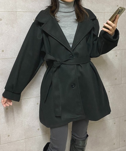 NANEA（ナネア）の「ボリュームスリーブベルト付きコート（その他アウター・レディース・ブラック/ベージュ・SMALL/MEDIUM/LARGE）」の4枚目の写真
