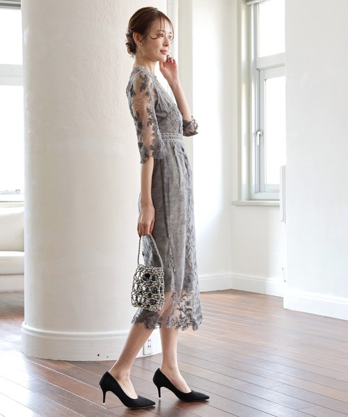 DRESS PLUS（ドレスプラス）の「ワンピース ドレス 総レース ミモレ丈 結婚式 オケージョン（ドレス・レディース・ブルーグレー/ブラック/ラベンダー/チャコールグレー・S/M/L/XL）」の17枚目の写真