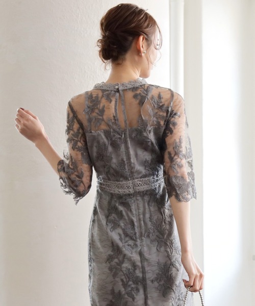 DRESS PLUS（ドレスプラス）の「ワンピース ドレス 総レース ミモレ丈 結婚式 オケージョン（ドレス・レディース・ブルーグレー/ブラック/ラベンダー/チャコールグレー・S/M/L/XL）」の19枚目の写真