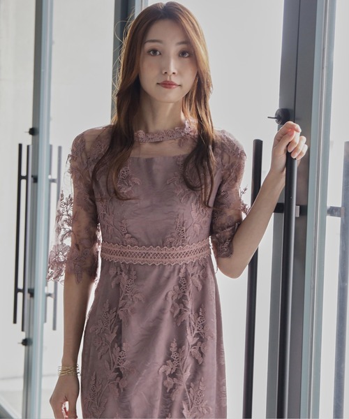 DRESS PLUS（ドレスプラス）の「ワンピース ドレス 総レース ミモレ丈 結婚式 オケージョン（ドレス・レディース・ブルーグレー/ブラック/ラベンダー/チャコールグレー・S/M/L/XL）」の20枚目の写真