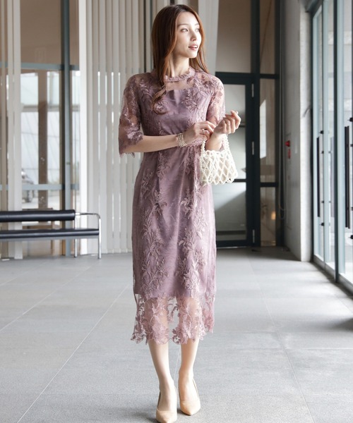 DRESS PLUS（ドレスプラス）の「ワンピース ドレス 総レース ミモレ丈 結婚式 オケージョン（ドレス・レディース・ブルーグレー/ブラック/ラベンダー/チャコールグレー・S/M/L/XL）」の22枚目の写真