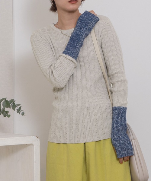 POU DOU DOU（プードゥドゥ）の「バイカラーアームリブニット（ニット/セーター・レディース・ブラック/オフホワイト/グレー/ライトグリーン・3）」の4枚目の写真