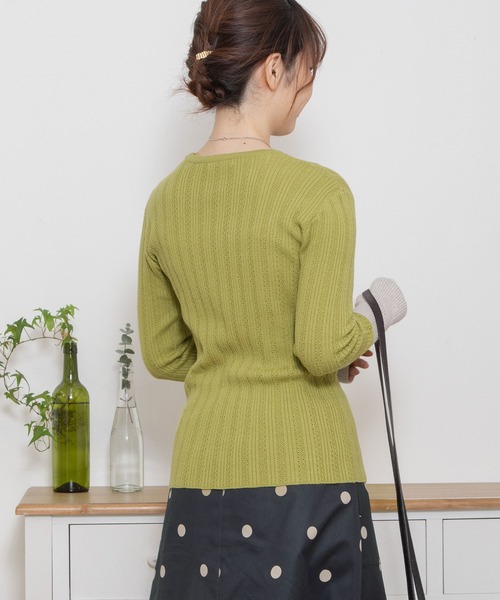 POU DOU DOU（プードゥドゥ）の「バイカラーアームリブニット（ニット/セーター・レディース・ブラック/オフホワイト/グレー/ライトグリーン・3）」の6枚目の写真