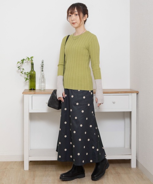 POU DOU DOU（プードゥドゥ）の「バイカラーアームリブニット（ニット/セーター・レディース・ブラック/オフホワイト/グレー/ライトグリーン・3）」の8枚目の写真