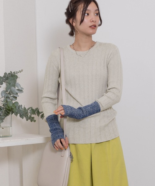 POU DOU DOU（プードゥドゥ）の「バイカラーアームリブニット（ニット/セーター・レディース・ブラック/オフホワイト/グレー/ライトグリーン・3）」の12枚目の写真