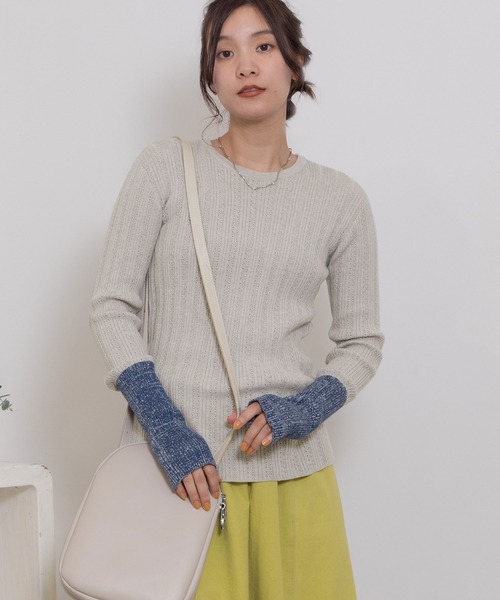 POU DOU DOU（プードゥドゥ）の「バイカラーアームリブニット（ニット/セーター・レディース・ブラック/オフホワイト/グレー/ライトグリーン・3）」の13枚目の写真