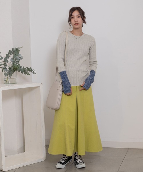 POU DOU DOU（プードゥドゥ）の「バイカラーアームリブニット（ニット/セーター・レディース・ブラック/オフホワイト/グレー/ライトグリーン・3）」の15枚目の写真