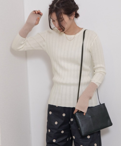 POU DOU DOU（プードゥドゥ）の「バイカラーアームリブニット（ニット/セーター・レディース・ブラック/オフホワイト/グレー/ライトグリーン・3）」の19枚目の写真