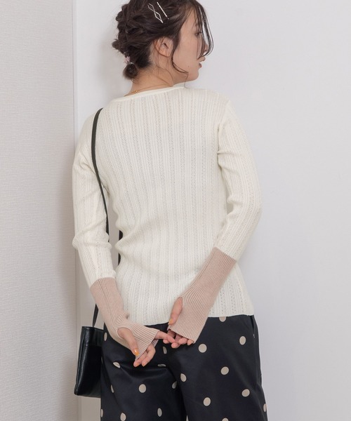 POU DOU DOU（プードゥドゥ）の「バイカラーアームリブニット（ニット/セーター・レディース・ブラック/オフホワイト/グレー/ライトグリーン・3）」の21枚目の写真