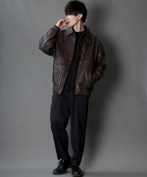 オーバーサイズ　レザージャケット　フライトジャケット　A-2 SITRY（シトリー）の「synthetic leather A-2 jacket/フェイク