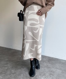 Thevon | バイカラー幾何柄ニットナロースカート(スカート)