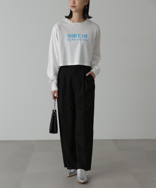 FREE'S MART（フリーズマート）の「◆フロッキープリントロングＴシャツ（Tシャツ/カットソー・レディース・ホワイト/ホワイト系その他/ベージュ系その他/ベージュ・FREE）」の5枚目の写真