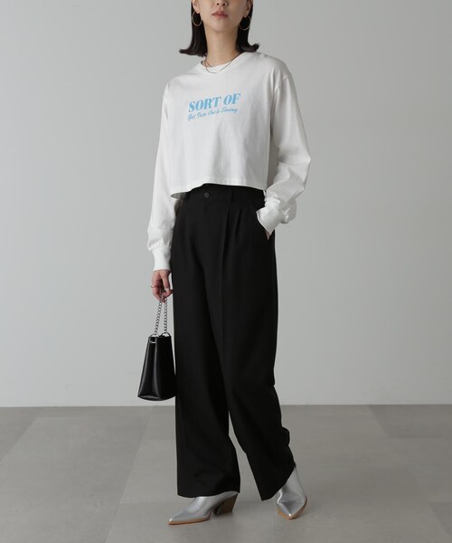 FREE'S MART（フリーズマート）の「◆フロッキープリントロングＴシャツ（Tシャツ/カットソー・レディース・ホワイト/ホワイト系その他/ベージュ系その他/ベージュ・FREE）」の6枚目の写真