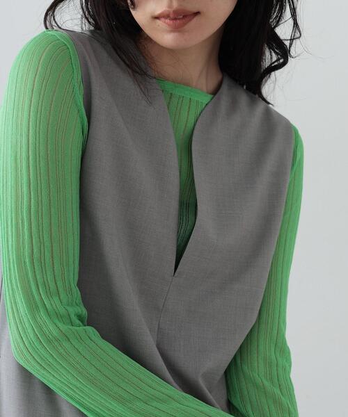 GALLEST（ギャレスト）の「針抜きシアーリブニット（Tシャツ/カットソー・レディース・グリーン/ライトイエロー系/ホワイト系/ブラック・38）」の10枚目の写真