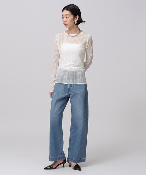 GALLEST（ギャレスト）の「針抜きシアーリブニット（Tシャツ/カットソー・レディース・グリーン/ライトイエロー系/ホワイト系/ブラック・38）」の8枚目の写真