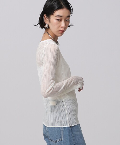 GALLEST（ギャレスト）の「針抜きシアーリブニット（Tシャツ/カットソー・レディース・グリーン/ライトイエロー系/ホワイト系/ブラック・38）」の7枚目の写真