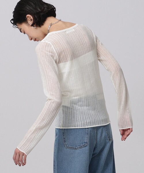 GALLEST（ギャレスト）の「針抜きシアーリブニット（Tシャツ/カットソー・レディース・グリーン/ライトイエロー系/ホワイト系/ブラック・38）」の6枚目の写真