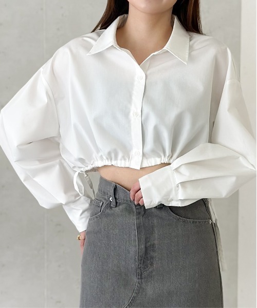 Per sist ence（パーシエンス）の「ブロードドロストクロップドシャツ（シャツ/ブラウス・レディース・オフホワイト/グレー/ブルー/ブラック・FREE）」の2枚目の写真