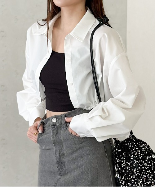 Per sist ence（パーシエンス）の「ブロードドロストクロップドシャツ（シャツ/ブラウス・レディース・オフホワイト/グレー/ブルー/ブラック・FREE）」の10枚目の写真