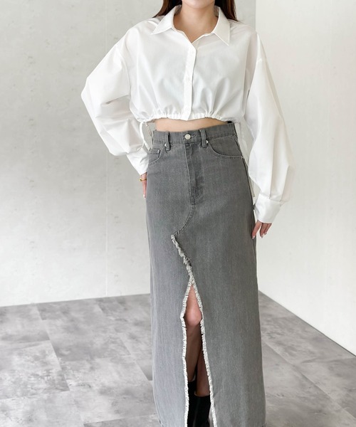 Per sist ence（パーシエンス）の「ブロードドロストクロップドシャツ（シャツ/ブラウス・レディース・オフホワイト/グレー/ブルー/ブラック・FREE）」の7枚目の写真