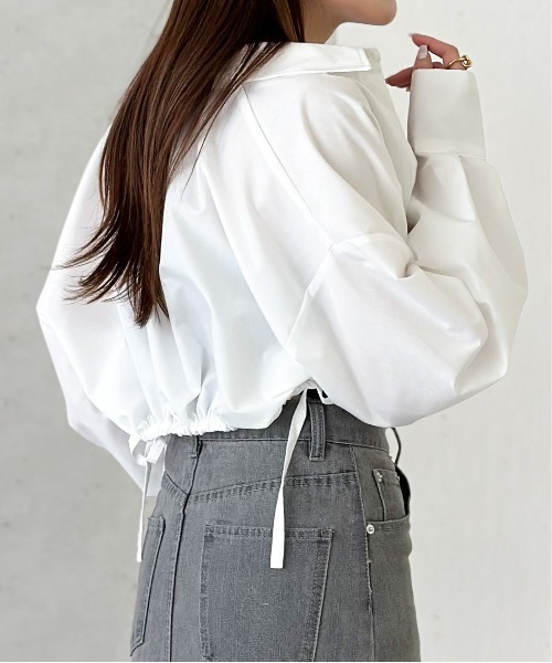 Per sist ence（パーシエンス）の「ブロードドロストクロップドシャツ（シャツ/ブラウス・レディース・オフホワイト/グレー/ブルー/ブラック・FREE）」の9枚目の写真