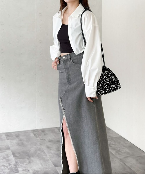 Per sist ence（パーシエンス）の「ブロードドロストクロップドシャツ（シャツ/ブラウス・レディース・オフホワイト/グレー/ブルー/ブラック・FREE）」の11枚目の写真