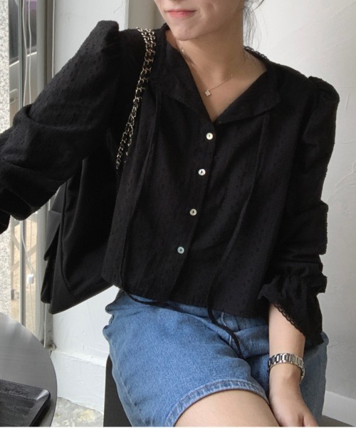 by muni:r（バイ ムニール）の「ピュアパンチングレースブラウス（シャツ/ブラウス・レディース・ブラック/ホワイト・FREE）」の21枚目の写真