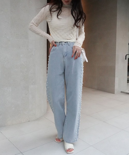 CORNERS（コーナーズ）の「サイドパールデニムパンツ（デニムパンツ・レディース・ブルー・S/M/L/XL）」の2枚目の写真